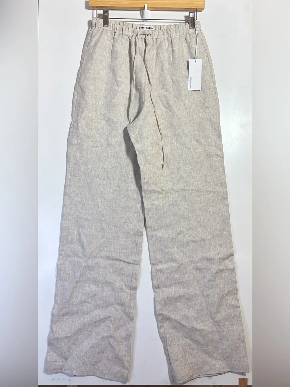 Reformation Olina Linen Pant XS Oatmeal NWT Wide Leg Drawstring